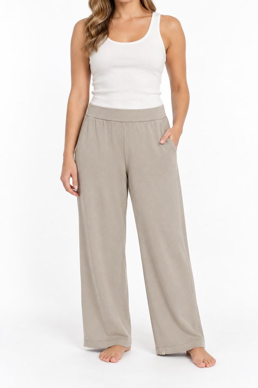 Barefoot Dreams Women's XL Sunbleached Seamed Pant Sand Dune Cotton Wide Leg NWT